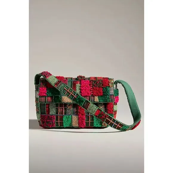 Anthropologie The Fiona Beaded Bag Holiday Plaid Edition - Picture 1 of 16